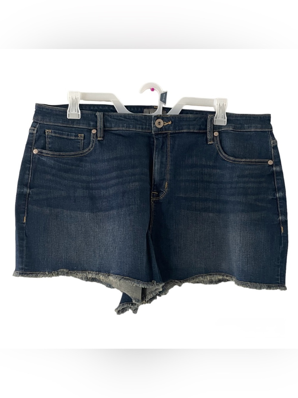 Torrid High Rise A-Line Shortie Shorts Size 20 Dark Wash Denim Raw Hem EUC